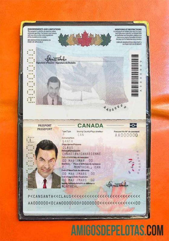 Visual fotográfico do passaporte canadense (presente em 2010) amostra